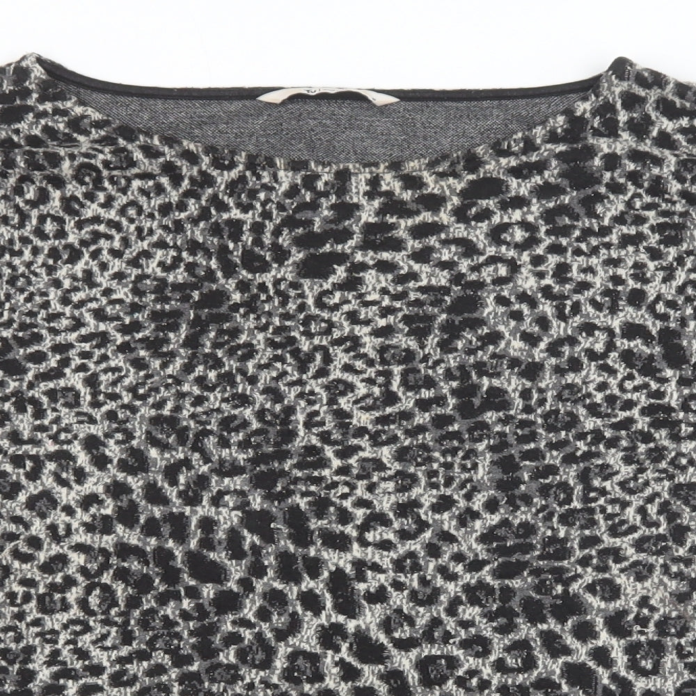 TU Womens Black Animal Print Polyester Basic Blouse Size 18 Boat Neck - Leopard Print