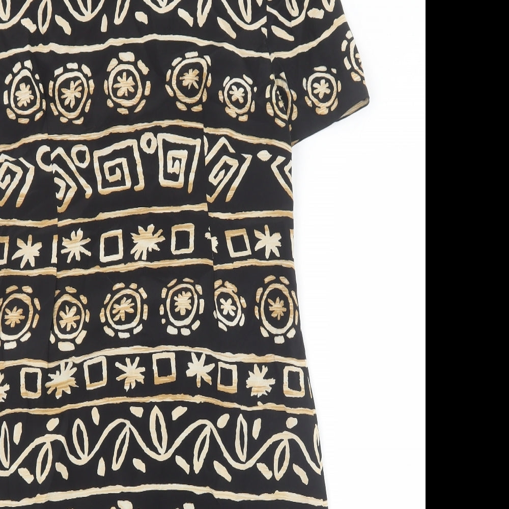 Maggy London Womens Black Geometric Silk A-Line Size 8 Round Neck Zip