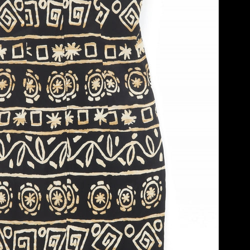 Maggy London Womens Black Geometric Silk A-Line Size 8 Round Neck Zip