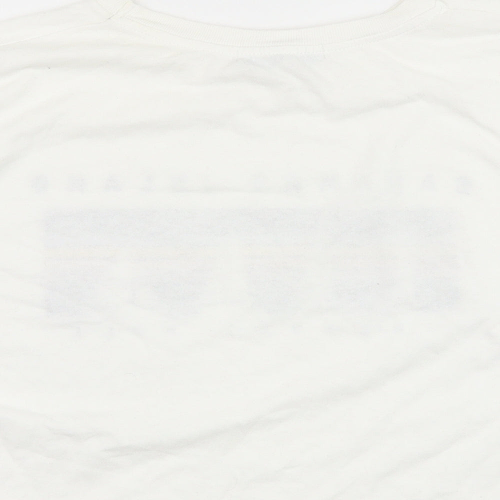 Pull&Bear Womens White 100% Cotton Cropped T-Shirt Size M Round Neck - Bahamas Island