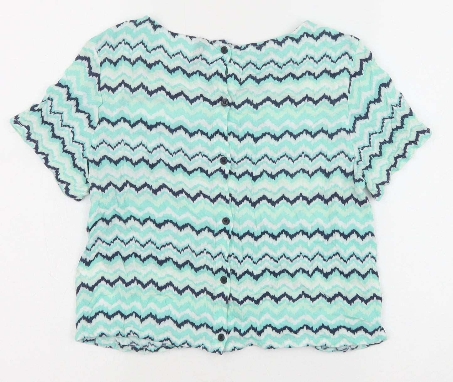 H&M Womens Green Geometric Viscose Basic T-Shirt Size 10 Boat Neck