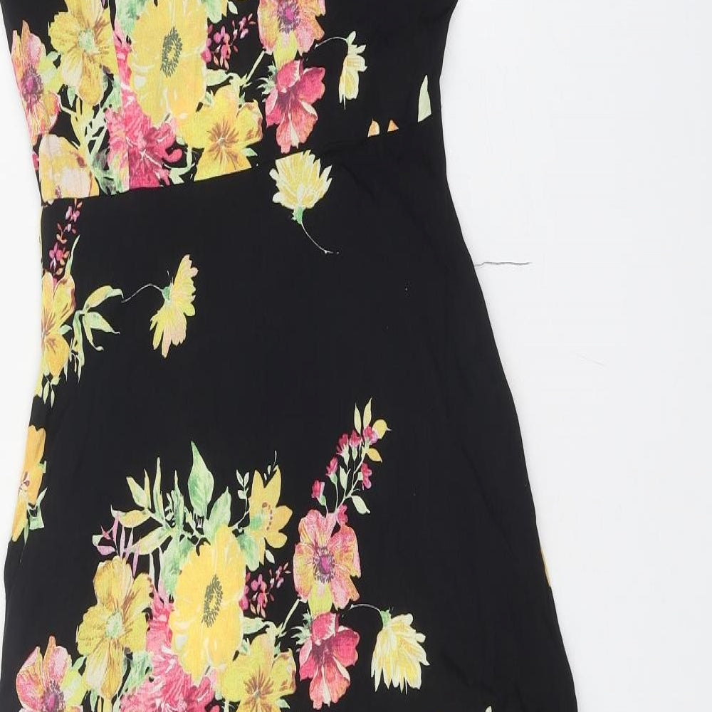 Zara Womens Black Floral Polyester Maxi Size S Collared Button