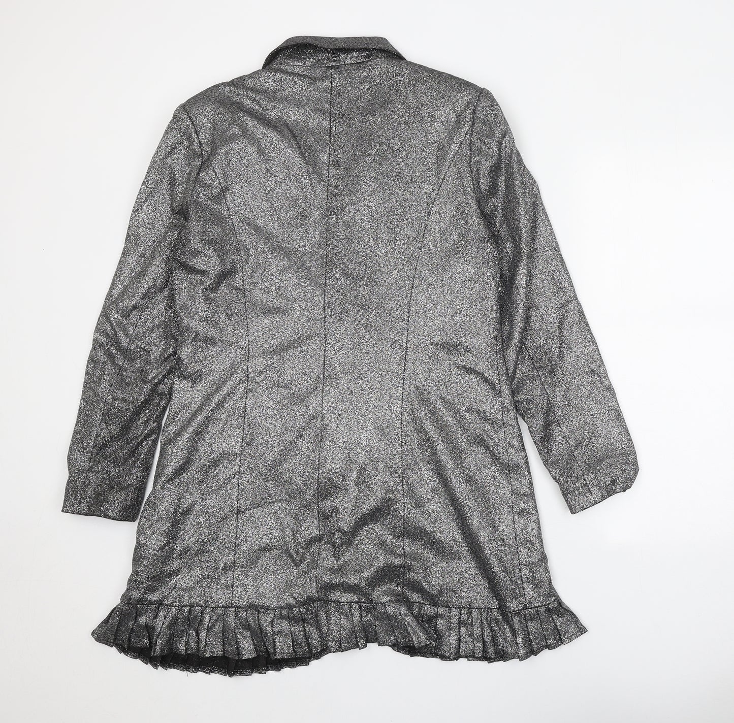 Boohoo Womens Silver Polyester Shirt Dress Size 16 V-Neck Button