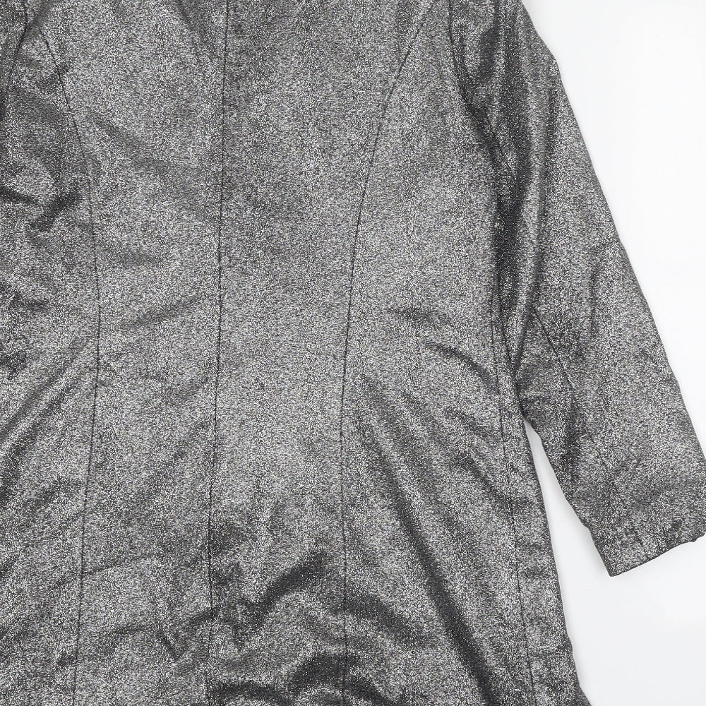 Boohoo Womens Silver Polyester Shirt Dress Size 16 V-Neck Button