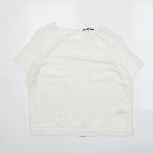 New Look Womens White Polyester Basic T-Shirt Size 12 Round Neck