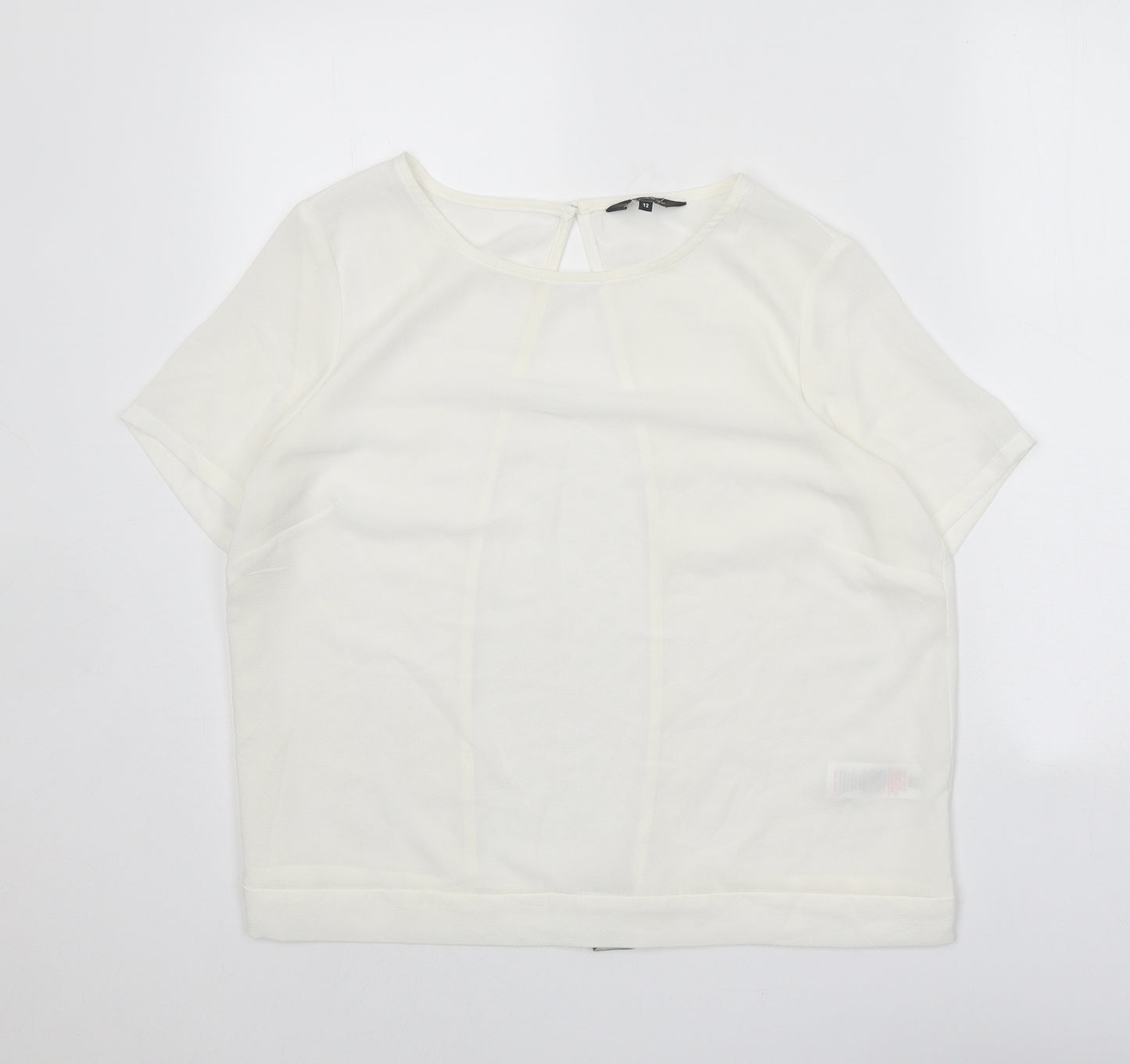 New Look Womens White Polyester Basic T-Shirt Size 12 Round Neck