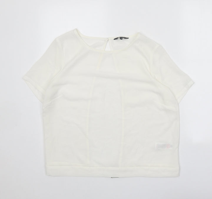 New Look Womens White Polyester Basic T-Shirt Size 12 Round Neck