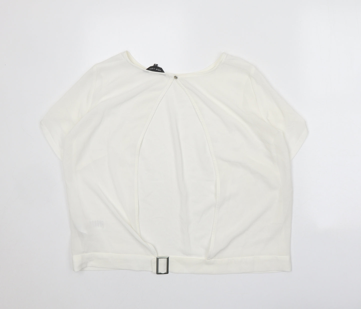 New Look Womens White Polyester Basic T-Shirt Size 12 Round Neck
