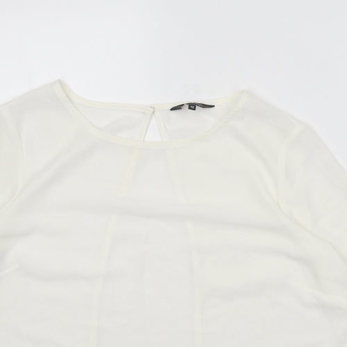 New Look Womens White Polyester Basic T-Shirt Size 12 Round Neck