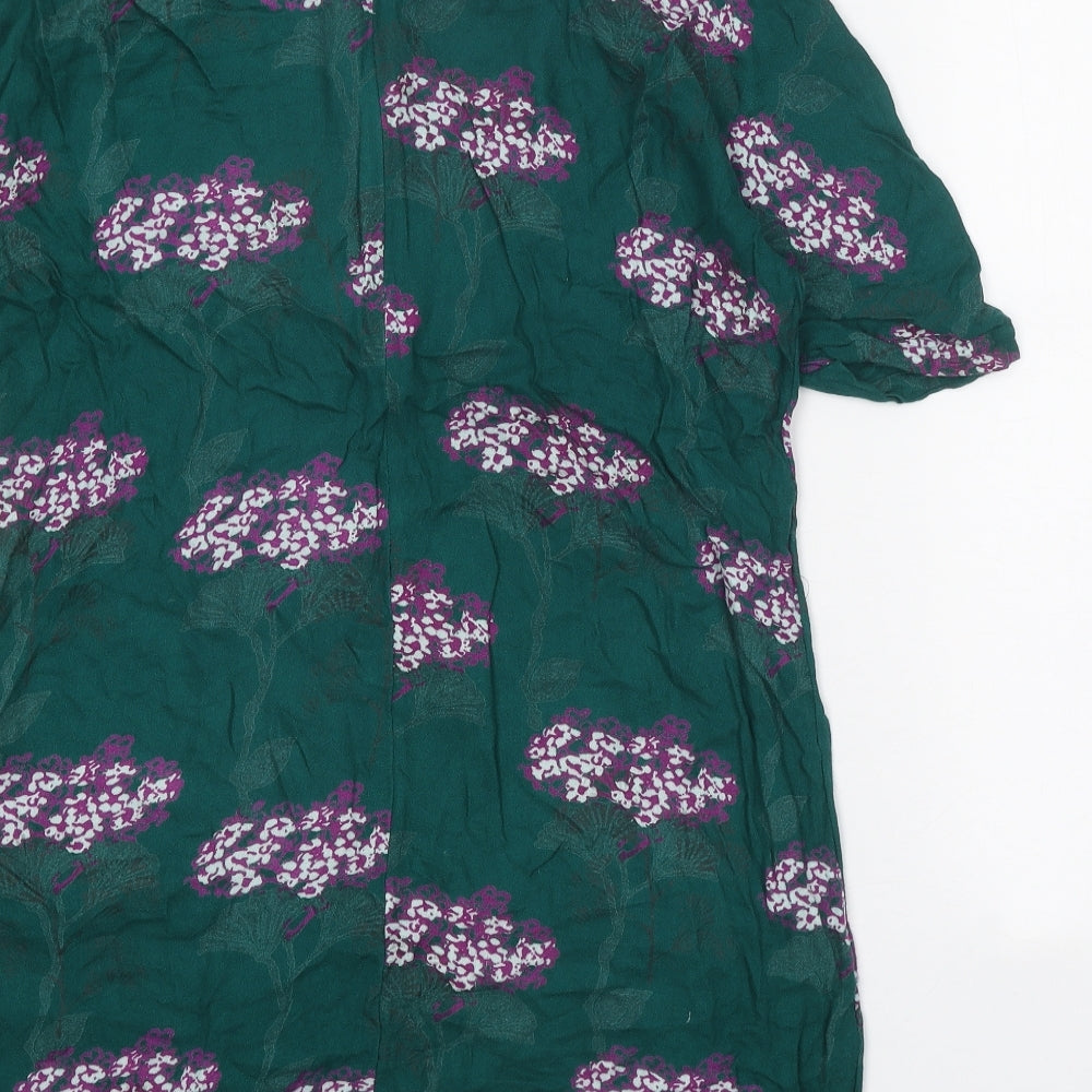 White Stuff Womens Green Geometric Viscose A-Line Size 12 High Neck Zip