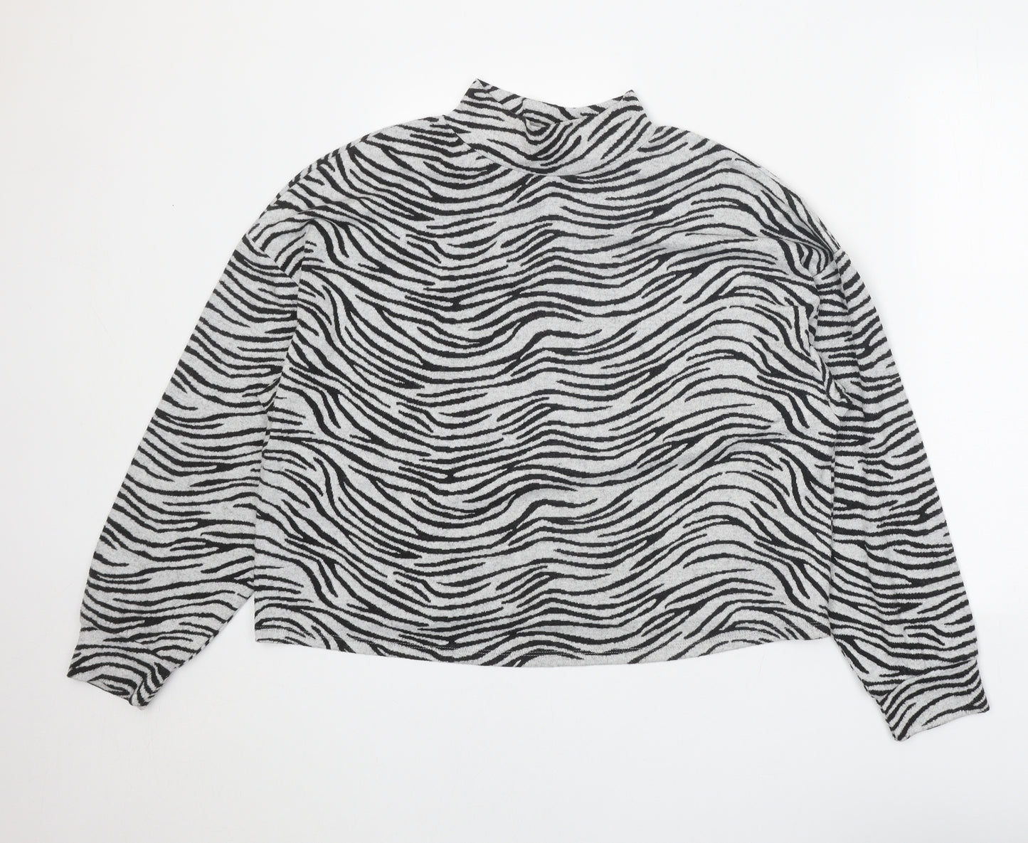New Look Womens Grey Mock Neck Animal Print Polyester Pullover Jumper Size M - Zebra Pattern