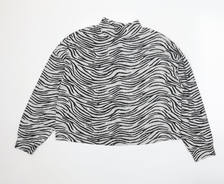 New Look Womens Grey Mock Neck Animal Print Polyester Pullover Jumper Size M - Zebra Pattern