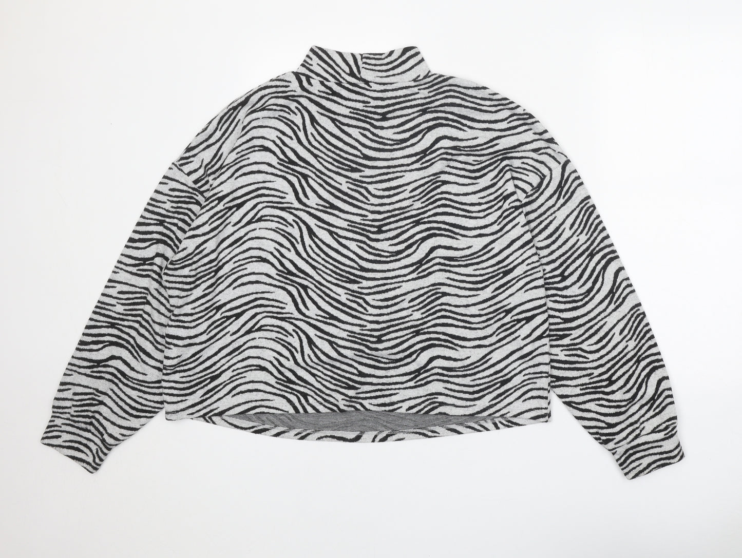 New Look Womens Grey Mock Neck Animal Print Polyester Pullover Jumper Size M - Zebra Pattern
