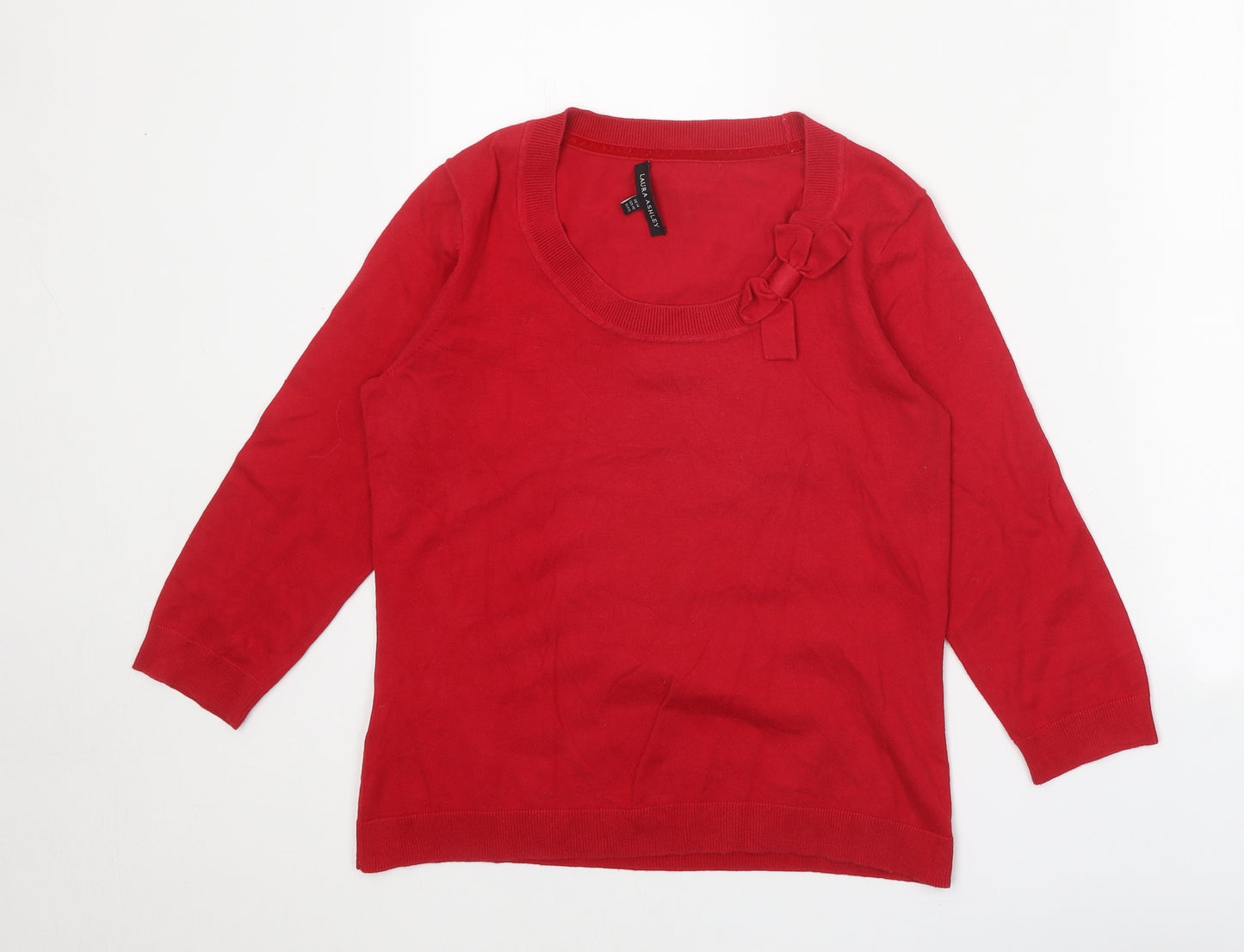 Laura Ashley Womens Red Round Neck Cotton Pullover Jumper Size 14