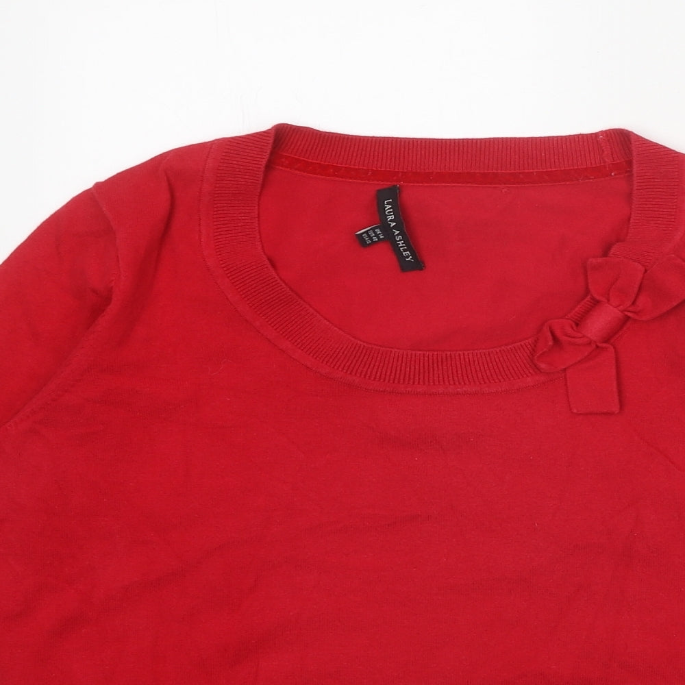 Laura Ashley Womens Red Round Neck Cotton Pullover Jumper Size 14