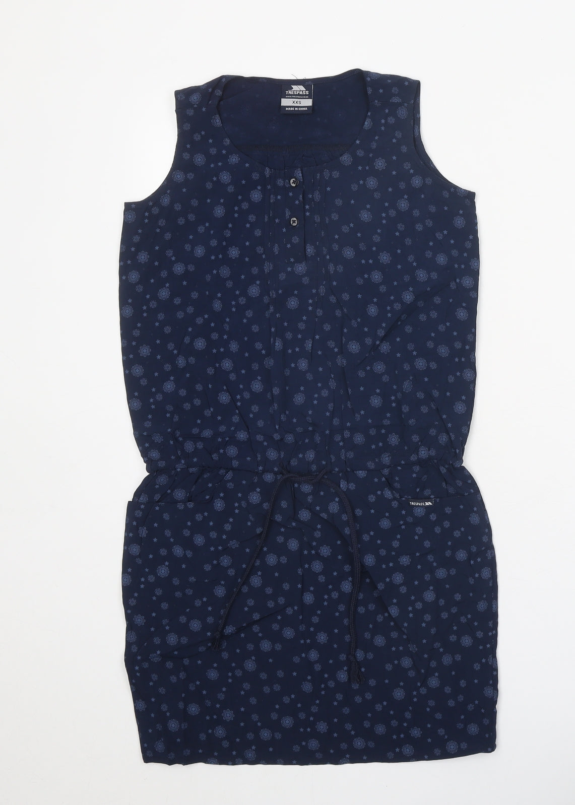 Trespass Womens Blue Geometric Viscose A-Line Size 2XS Scoop Neck Tie