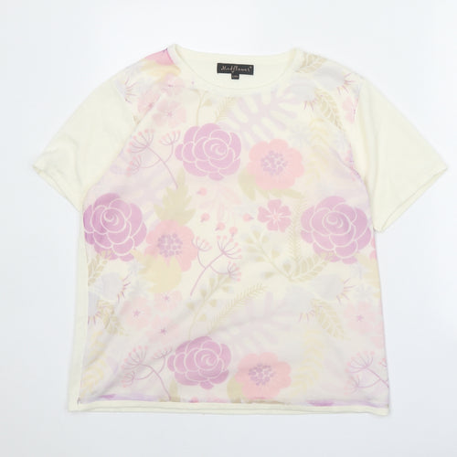 Mind Flower Womens White Round Neck Floral Acrylic Pullover Jumper Size L
