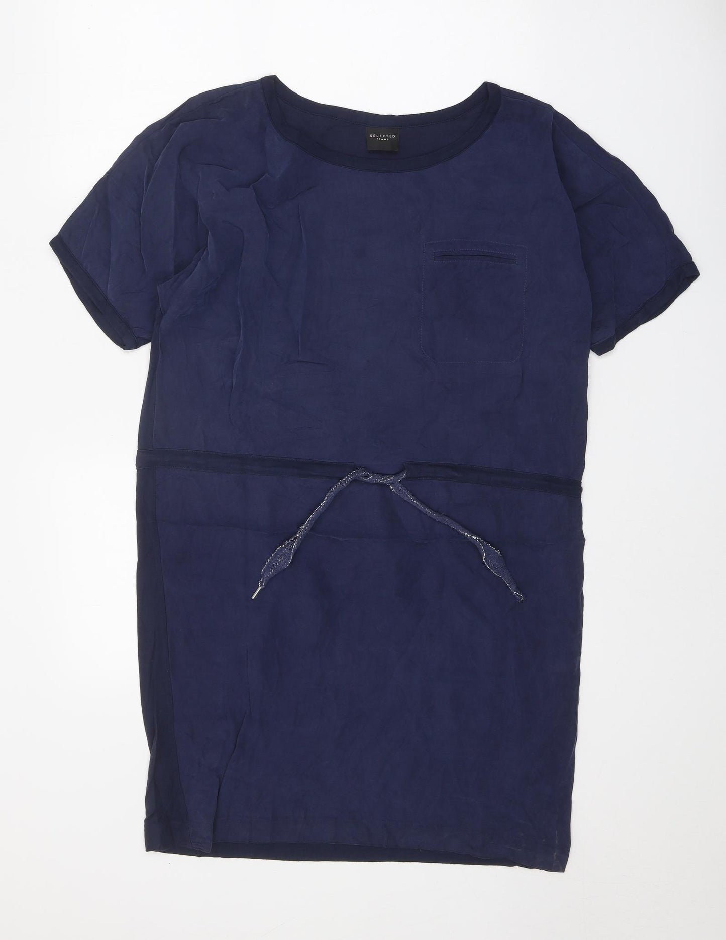 Selected Womens Blue Viscose A-Line Size 10 Round Neck Tie