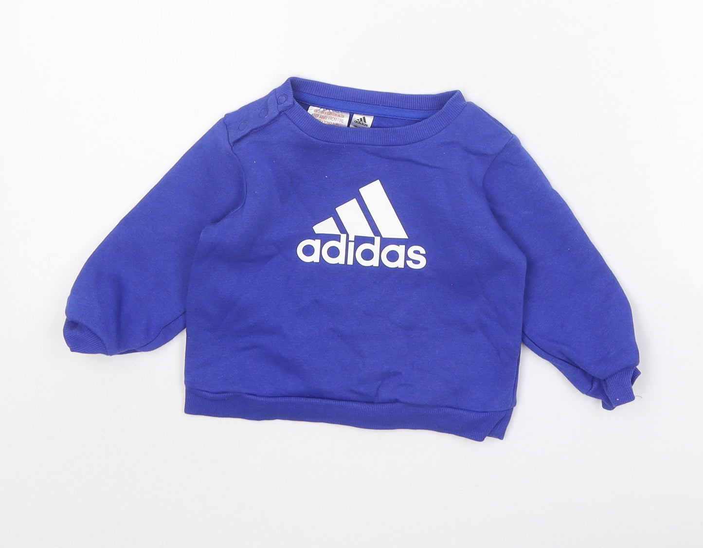 adidas Boys Blue Cotton Pullover Jumper Size 3-6 Months Snap