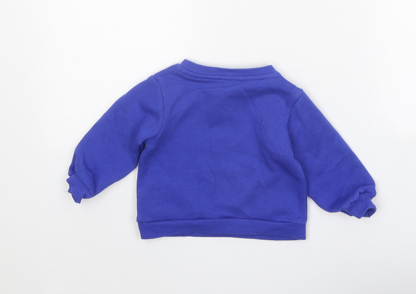 adidas Boys Blue Cotton Pullover Jumper Size 3-6 Months Snap