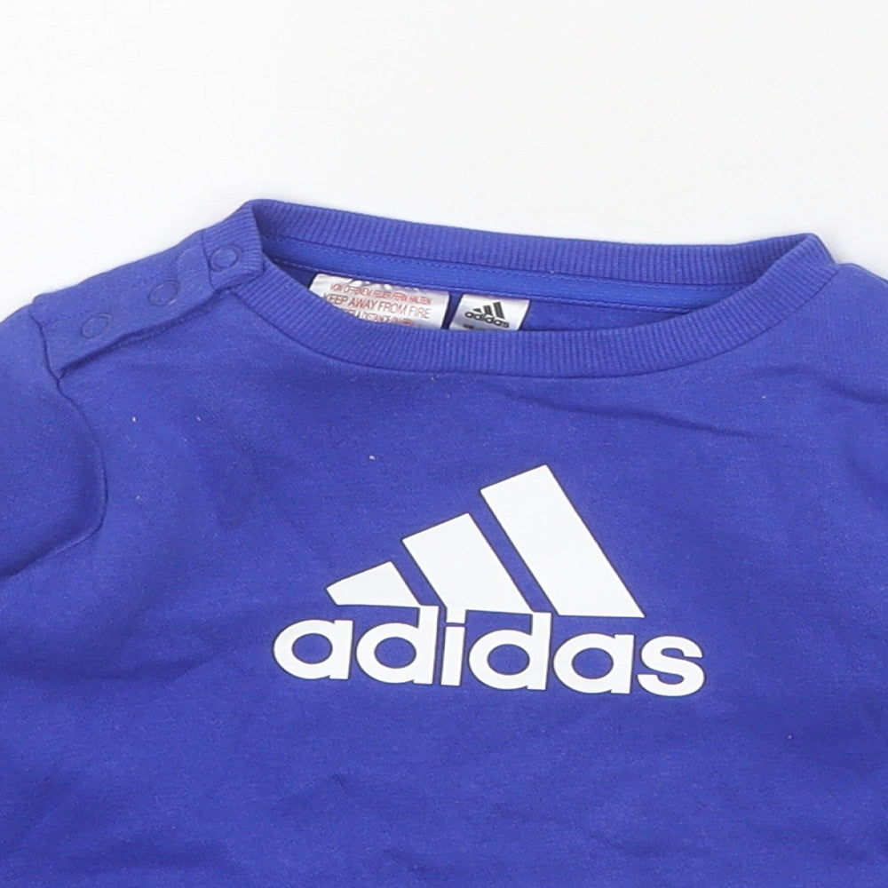 adidas Boys Blue Cotton Pullover Jumper Size 3-6 Months Snap