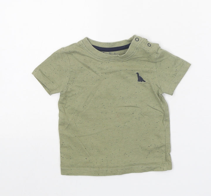 Peacocks Boys Green Cotton Basic T-Shirt Size 9-12 Months Round Neck Snap - Dinosaur