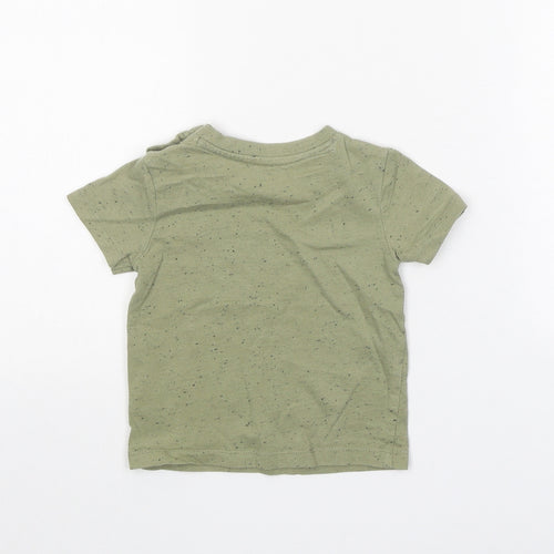 Peacocks Boys Green Cotton Basic T-Shirt Size 9-12 Months Round Neck Snap - Dinosaur
