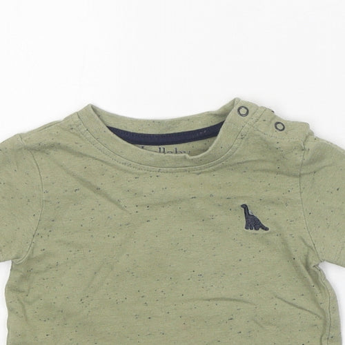 Peacocks Boys Green Cotton Basic T-Shirt Size 9-12 Months Round Neck Snap - Dinosaur