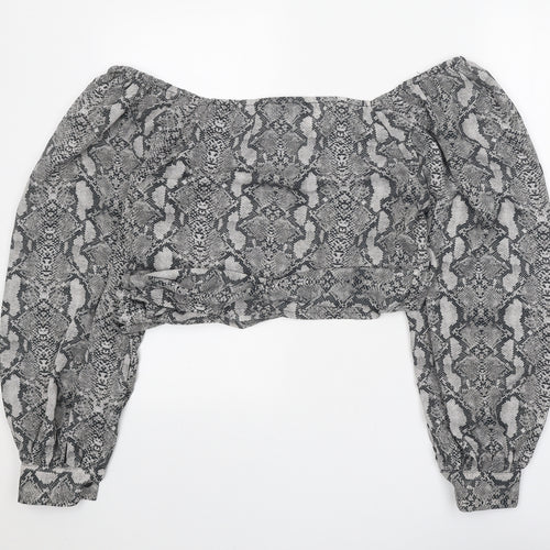 In Vogue Womens Grey Animal Print Polyester Cropped Blouse Size L Off the Shoulder - Snake Print
