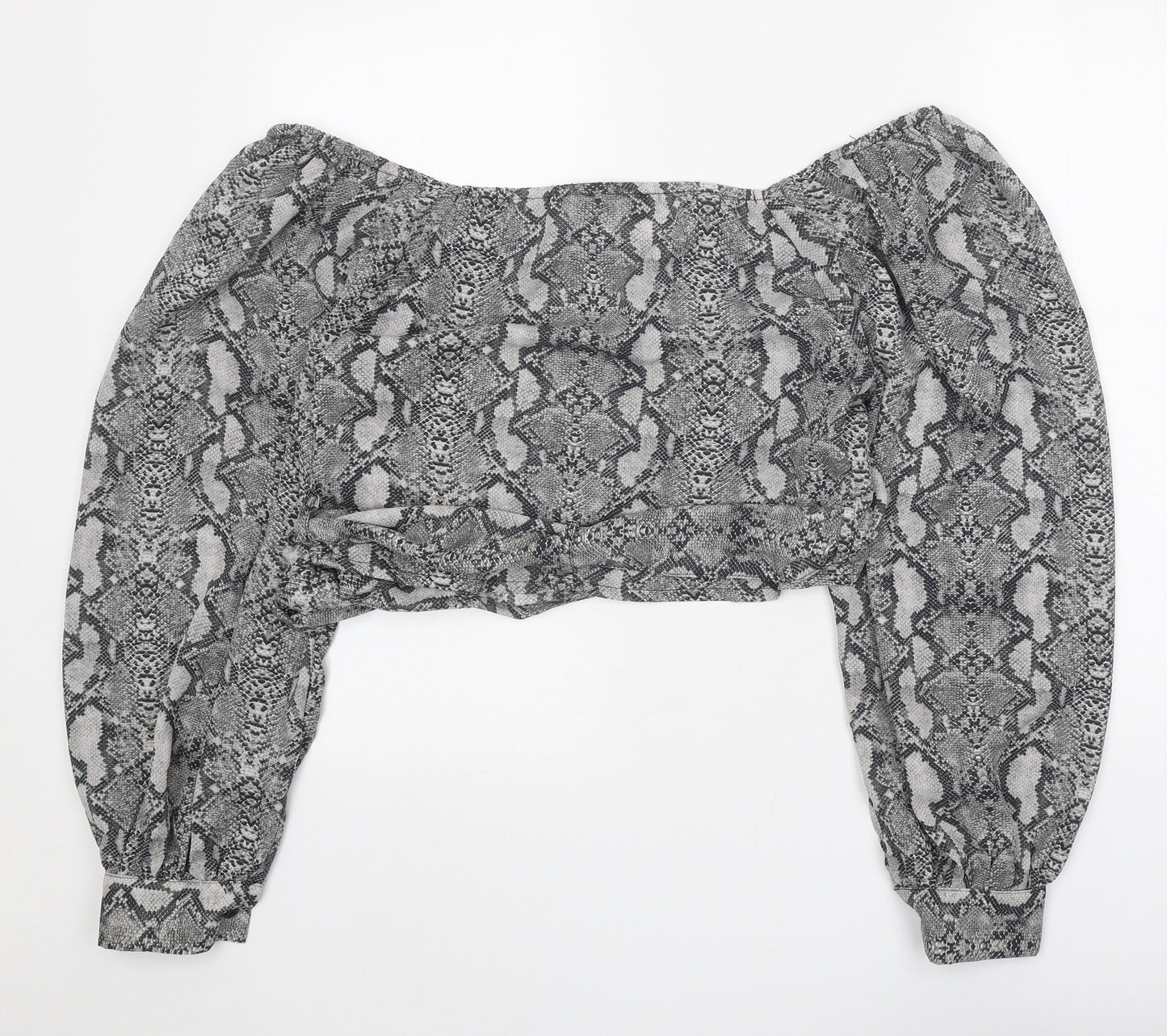 In Vogue Womens Grey Animal Print Polyester Cropped Blouse Size L Off the Shoulder - Snake Print