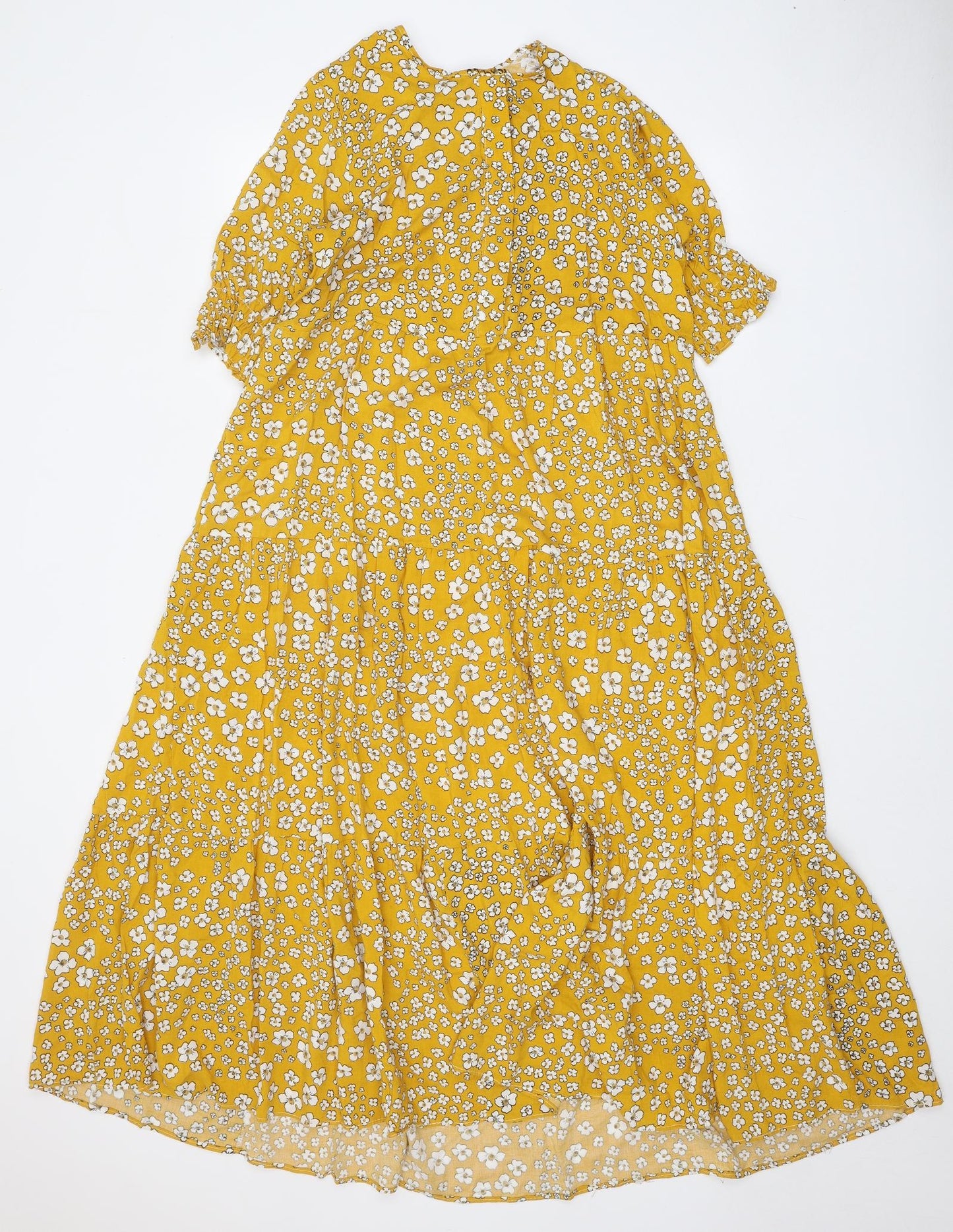 Preworn Womens Yellow Floral Polyester A-Line One Size Round Neck Pullover