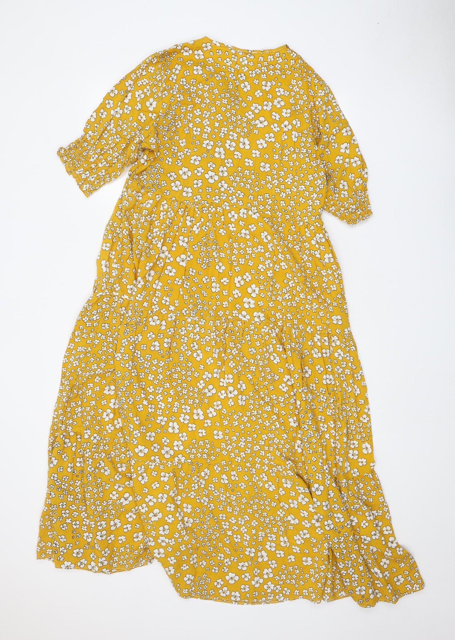Preworn Womens Yellow Floral Polyester A-Line One Size Round Neck Pullover