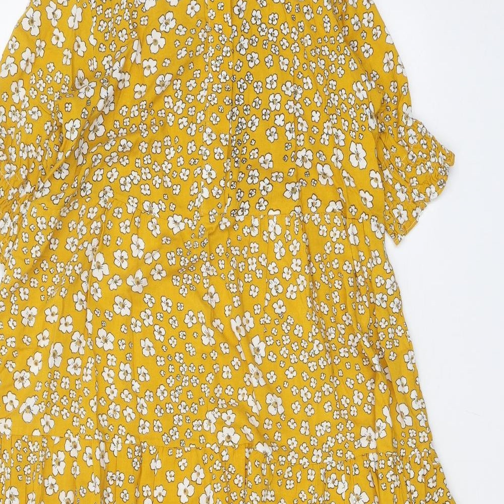 Preworn Womens Yellow Floral Polyester A-Line One Size Round Neck Pullover