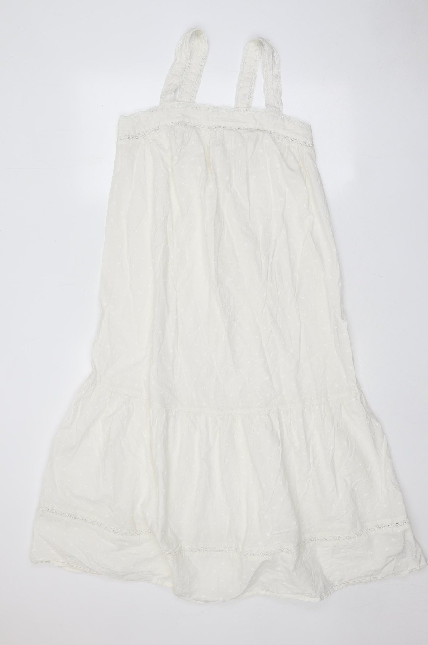Marks and Spencer Womens White Cotton Shift Size 10 Square Neck Pullover - Drop hem