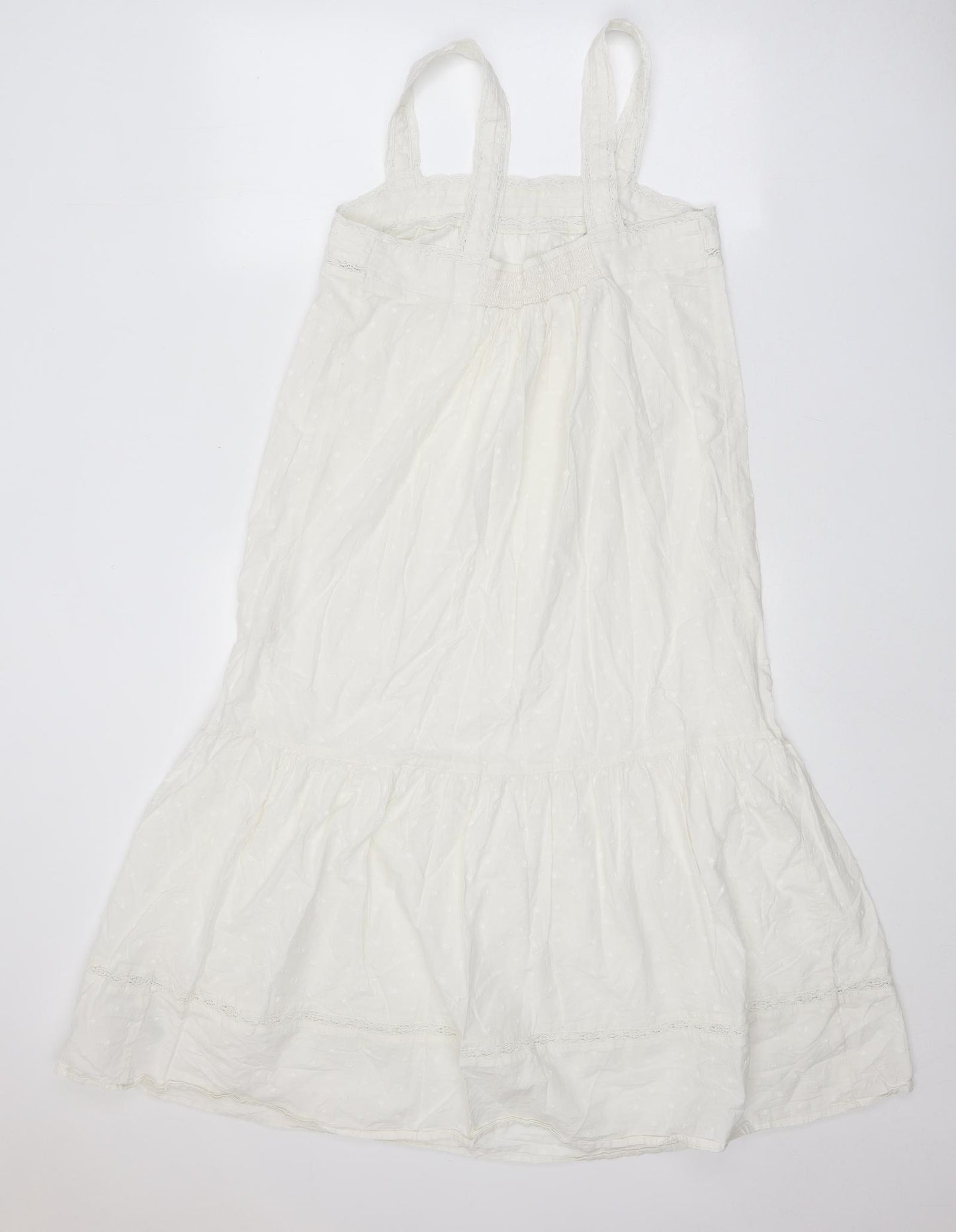 Marks and Spencer Womens White Cotton Shift Size 10 Square Neck Pullover - Drop hem