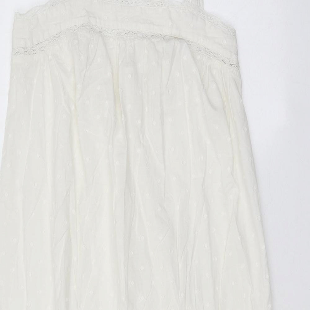 Marks and Spencer Womens White Cotton Shift Size 10 Square Neck Pullover - Drop hem