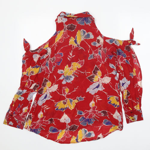 NEXT Womens Red Geometric Viscose Basic Blouse Size 12 Collared - Cut Out