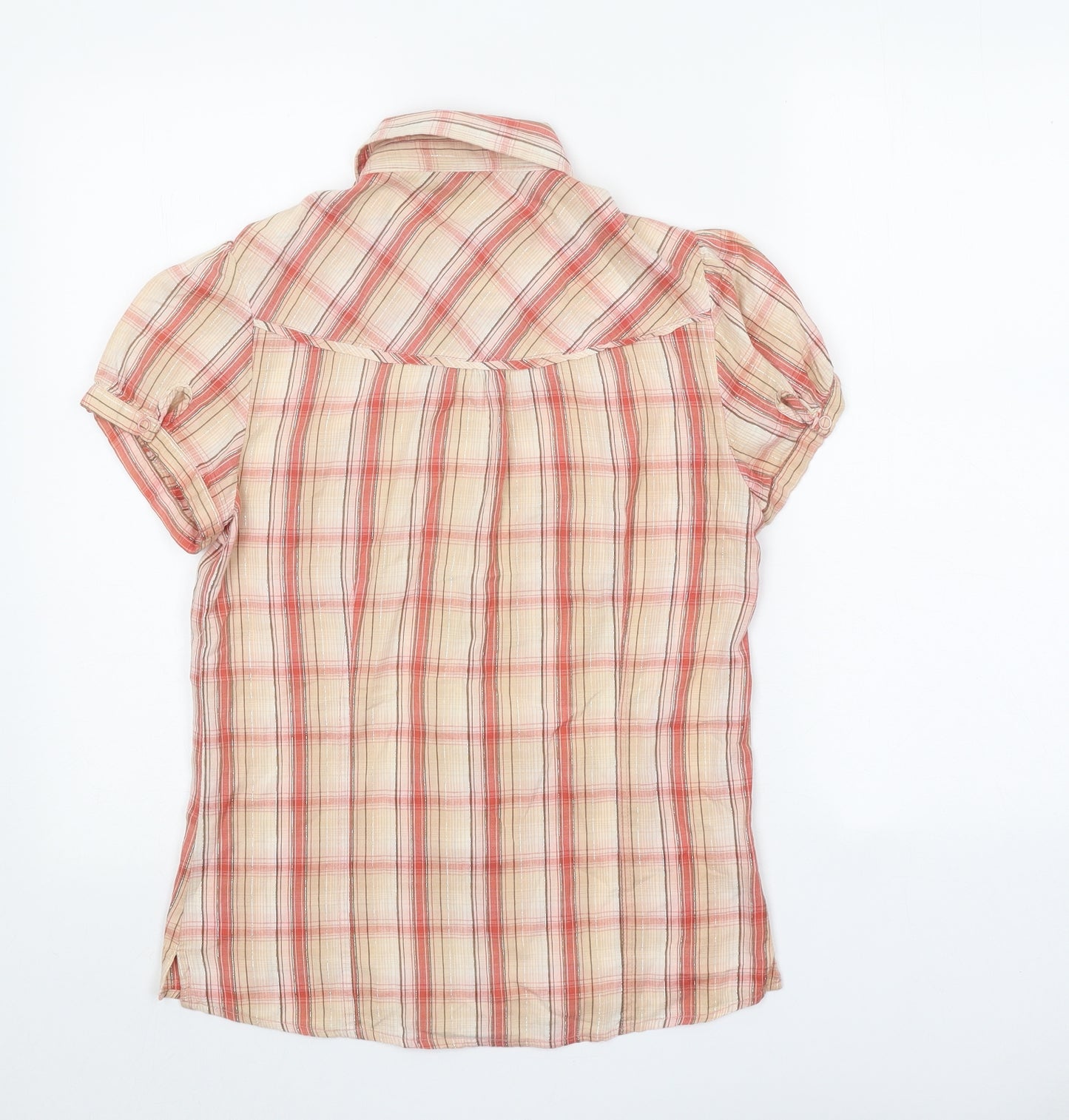 TU Womens Orange Plaid 100% Cotton Basic Button-Up Size 8 Collared