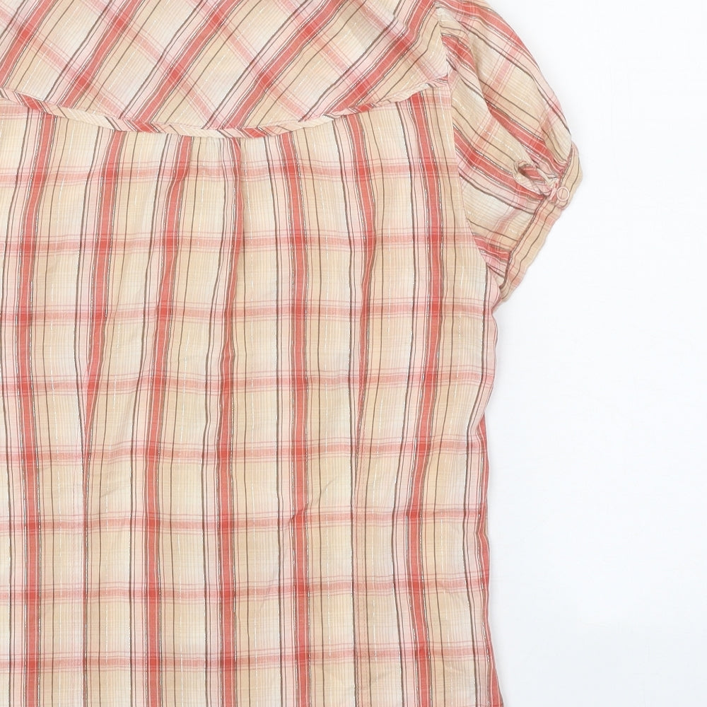 TU Womens Orange Plaid 100% Cotton Basic Button-Up Size 8 Collared