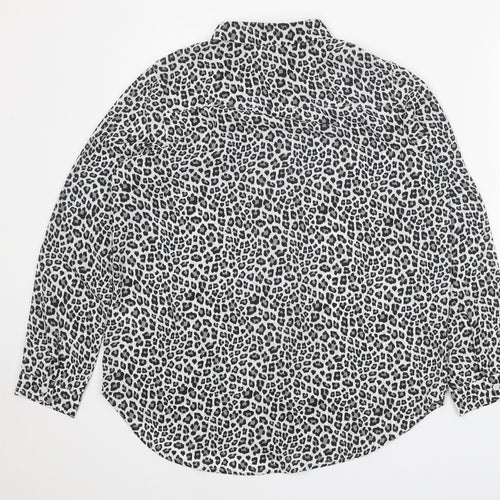 H&M Womens White Animal Print Polyester Basic Button-Up Size M Collared - Leopard print