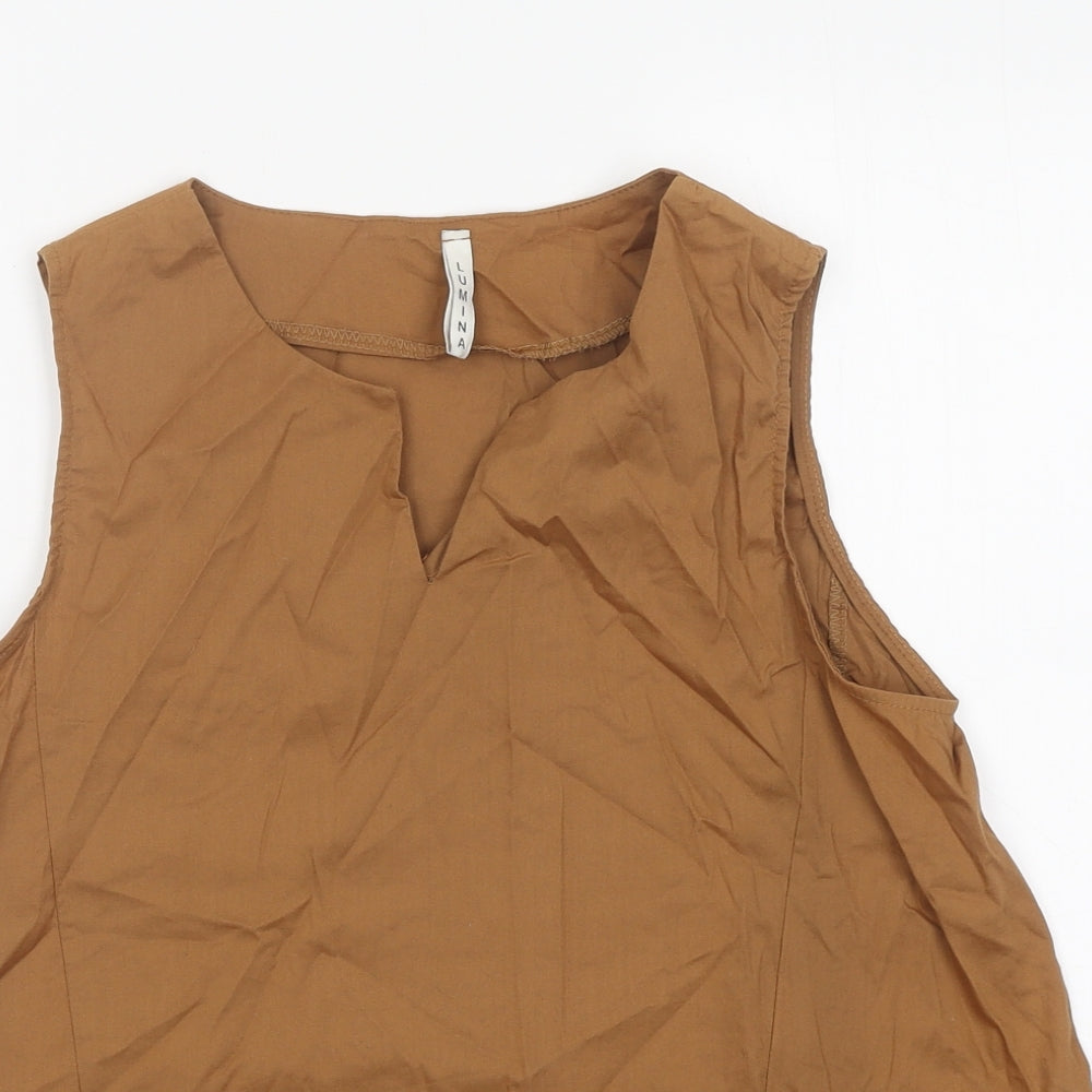 Lumina Womens Brown Cotton Basic Tank Size M V-Neck