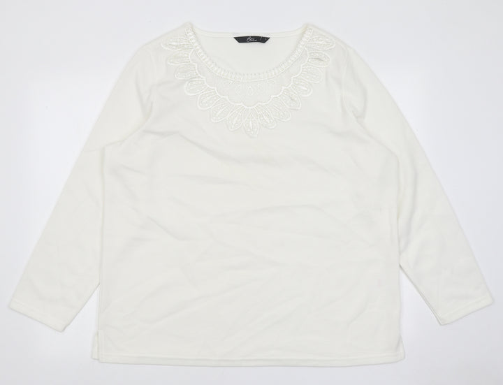 Bonmarché Womens White Round Neck Polyester Pullover Jumper Size L