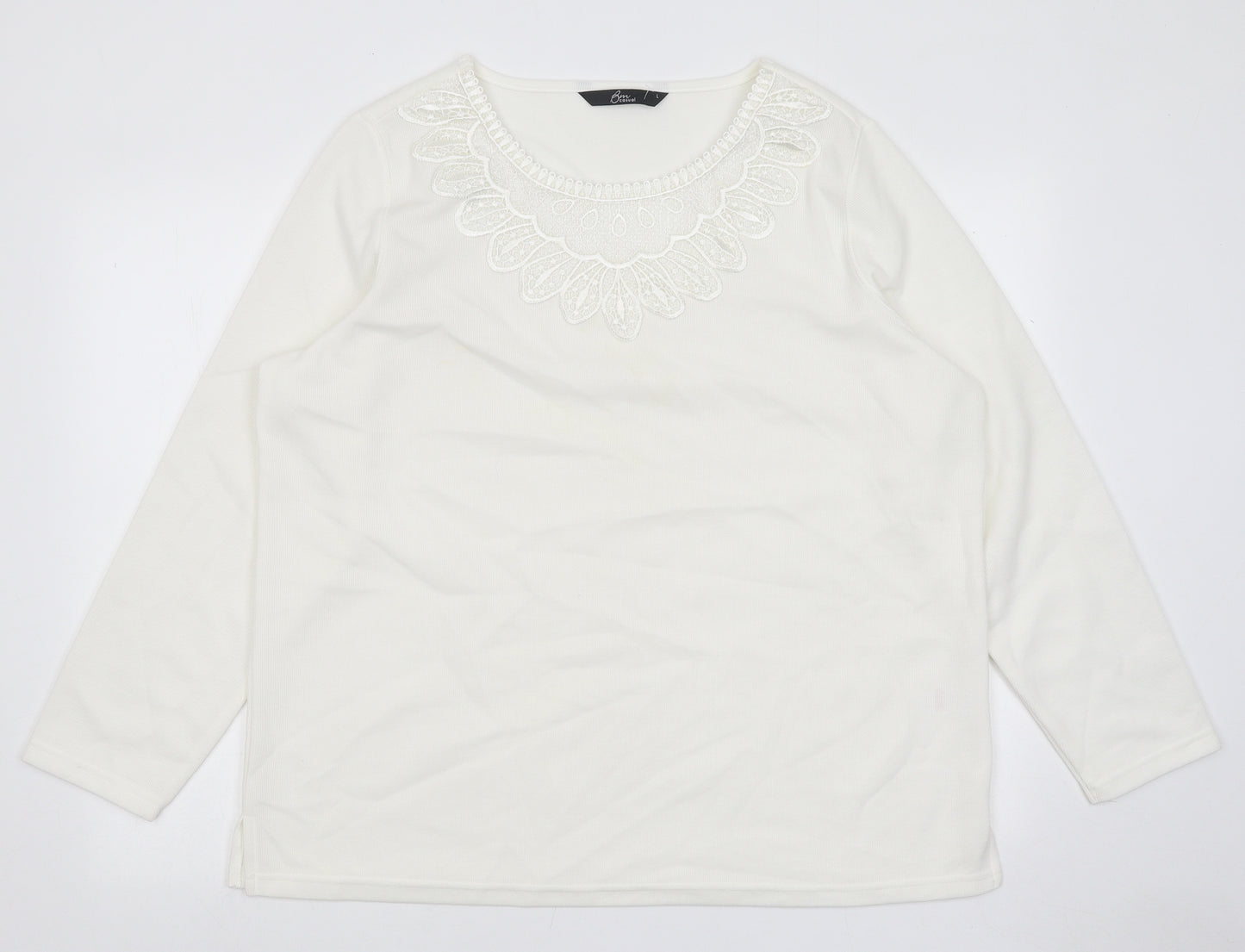 Bonmarché Womens White Round Neck Polyester Pullover Jumper Size L