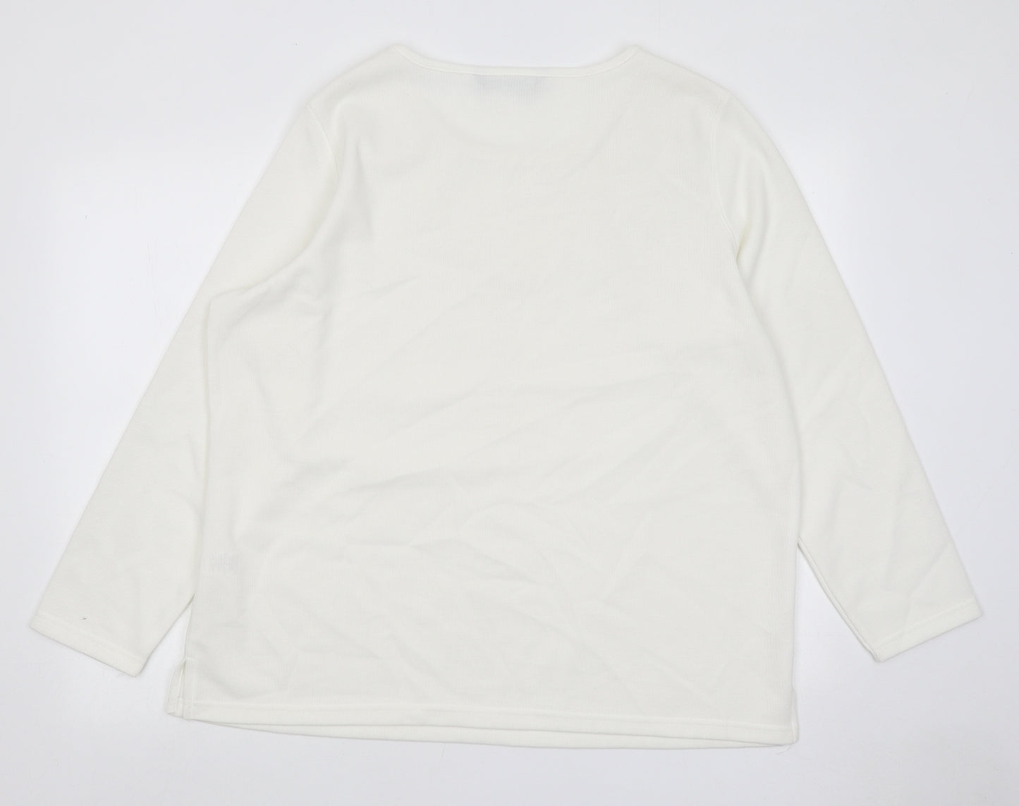 Bonmarché Womens White Round Neck Polyester Pullover Jumper Size L