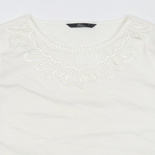 Bonmarché Womens White Round Neck Polyester Pullover Jumper Size L