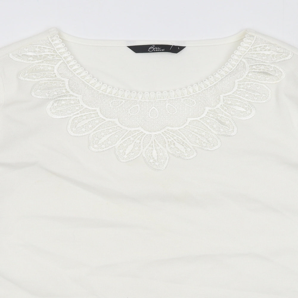 Bonmarché Womens White Round Neck Polyester Pullover Jumper Size L