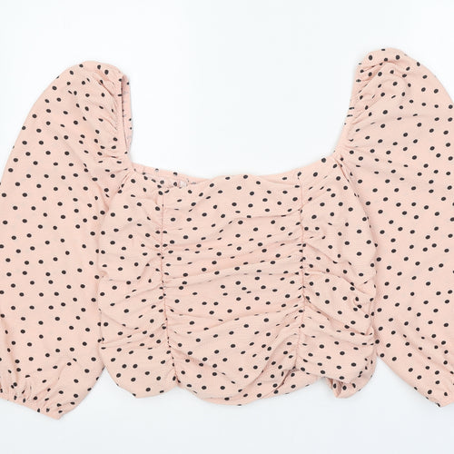 Miss Selfridge Womens Pink Polka Dot Polyester Cropped Blouse Size 18 Square Neck - Ruched