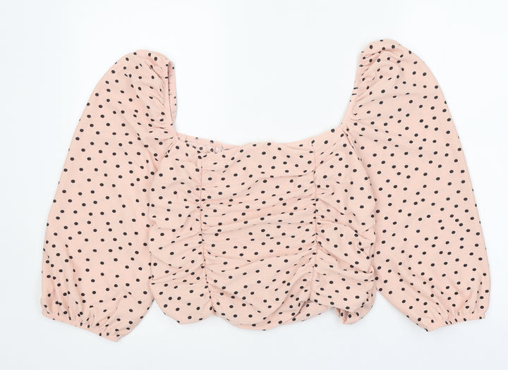 Miss Selfridge Womens Pink Polka Dot Polyester Cropped Blouse Size 18 Square Neck - Ruched