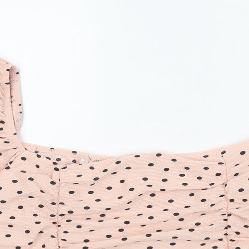 Miss Selfridge Womens Pink Polka Dot Polyester Cropped Blouse Size 18 Square Neck - Ruched