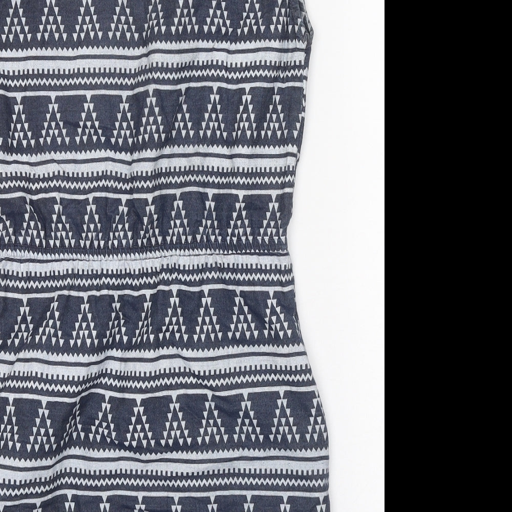 Only Womens Blue Geometric Cotton A-Line Size 6 Square Neck Pullover